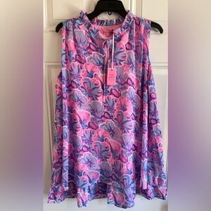 NWT Simply Southern Ruffle Neck Tunic Top Women Small‎ Tropical Pink/Purple/Blue